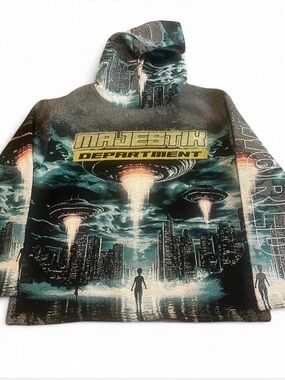 Men’s Graphic‎ Hoodie Tapestry Jacket - Teal/Black